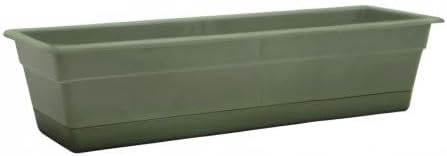 Bloem Dura Cotta Window Box Planter: 24 - Living Green - with Tray Weatherproof Resin Box Removable Tray for Indoor &amp Outdoor Use Gardening 3 Gallon Capacity