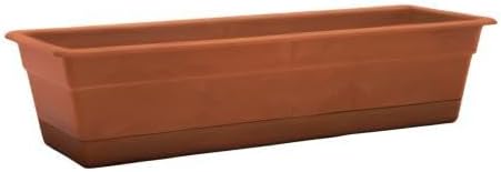 Bloem Dura Cotta Window Box Planter: 24 - Terra Cotta - with Tray Weatherproof Resin Box Removable Tray for Indoor &amp Outdoor Use Gardening 3 Gallon Capacity