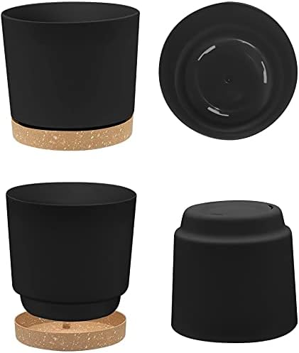 ZMTECH Spring Planters for Indoor Plants Plant Pots &amp Flower Pots Plastic Planter 3 Pack 8 Inch Self Watering with Drainage Hole and Saucer Modern Decorative Indoor Outdoor Dark Gray White Gre