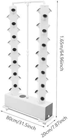 56-Plant Hydroponic Growing System - Indoor/Outdoor Garden Planter Kit with Pump &amp Wheels Smart Hydroponics Tower for Easy Vegetable &amp Herb Growth White Base