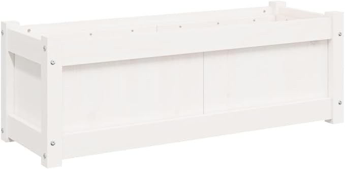 Garden Planter Box - White Solid Pine Wood Flower Plant Bed Ideal Outdoor Gardening for Vegetables Set of 2 Large Trough