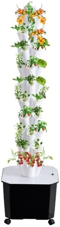 Hydroponic Grow Tower System 10 Layers 50 Plant Sites Includes 50L Water Tank Water Pump &amp Timer Indoor/Outdoor Use for Fruits and Vegetables