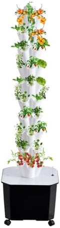 Hydroponic Grow Tower System 10 Layers 50 Plant Sites Includes 50L Water Tank Water Pump &amp Timer Indoor/Outdoor Use for Fruits and Vegetables