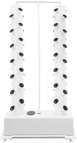 56-Plant Hydroponic Growing System - Indoor/Outdoor Garden Planter Kit with Pump &amp Wheels Smart Hydroponics Tower for Easy Vegetable &amp Herb Growth White Base