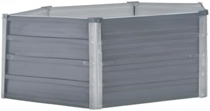 vidaXL Raised Garden Bed - Durable and Robust Galvanized Steel Structure Spacious Multi Plant Holder with Safety Edge Fold Easy Assembly Stylish Hexagon Design Ideal for Indoor &amp Outdoor Gard.