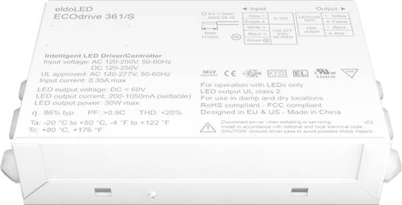 ECOdrive 361/S ECOdrive 30W 0-10V 1 control channel constant current 1x 55V output side feed metal square (650MA LIN)