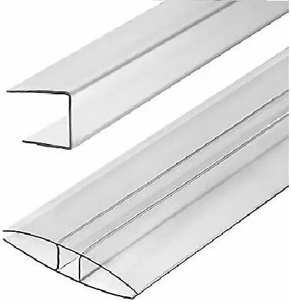 Two Pieces 6 Foot Long 8mm Polycarbonate h Channel 8mm Polycarbonate h Connector Greenhouse Panel h Connectors h-Clip Connector h Channel for Polycarbonate Panels Clear Color