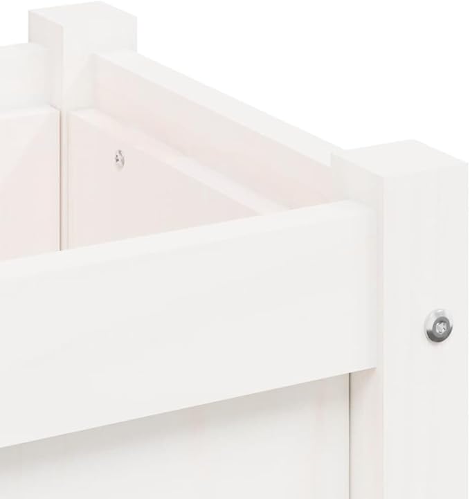 White Solid Pine Wood Garden Planter Rectangular Decorative Inlays 27.6 x 12.2 x 9.6 Inch Capacity Outdoor Raised Garden Bed for Patio Balcony Gardening