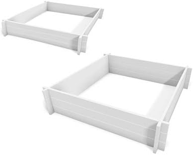 New England Hudson Raised Garden Beds Set of 2 4'L x 4'W x 11 H White Vinyl Planters for Flowers Vegetables Sandbox Durable Weather-Resistant Raised Garden Boxes Easy Assembly