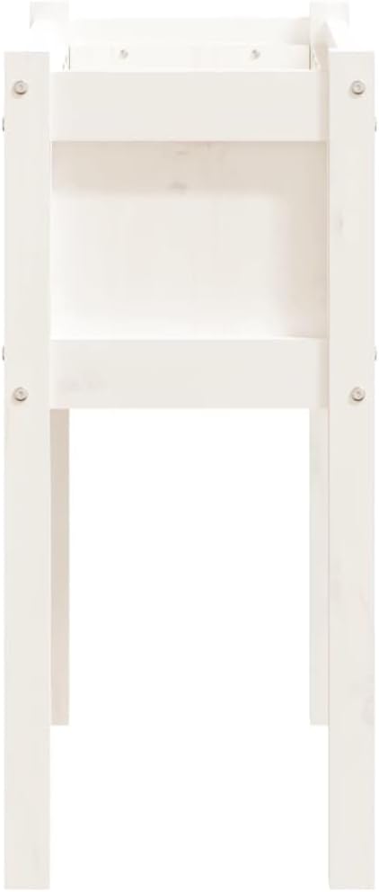 White Solid Pine Wood Garden Planter Rectangular Decorative Inlays 27.6 x 12.2 x 9.6 Inch Capacity Outdoor Raised Garden Bed for Patio Balcony Gardening