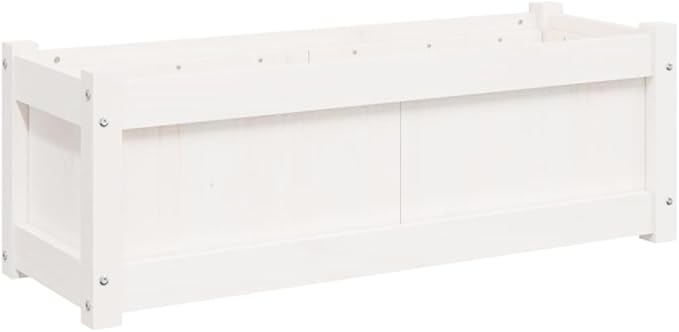 Garden Planter Box - White Solid Pine Wood Flower Plant Bed Ideal Outdoor Gardening for Vegetables Set of 2 Large Trough