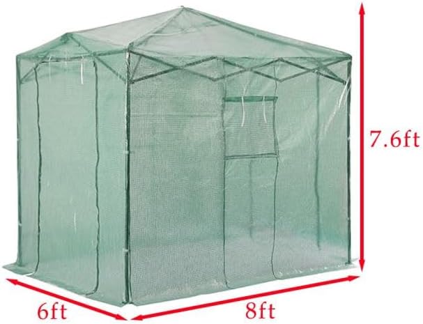 Garden Winds Custom Fit Replacement Cover Compatible with The Crown Shades GHPE48GR00 8’ x 6’ Portable Walk in Instant Pop Up Greenhouse Zipper Entry Doors Mesh Side Windows - PE Fabric - Green