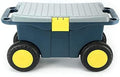Removable Garden Cart Seat Double Layer Garden Storage Tool Cart Stool with Screw Storage Tray 4 Wheels Plastic Tools Storage Container