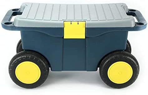 Removable Garden Cart Seat Double Layer Garden Storage Tool Cart Stool with Screw Storage Tray 4 Wheels Plastic Tools Storage Container