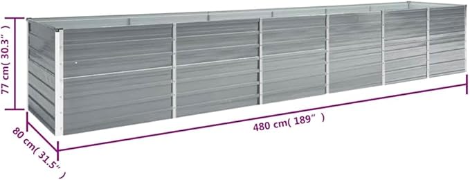 Galvanized Steel Raised Garden Bed 189 x 31.5 x 30.3 in Large Outdoor Planter Box Grey Durable Rectangular Elevated Garden Bed for Backyard Patio Balcony