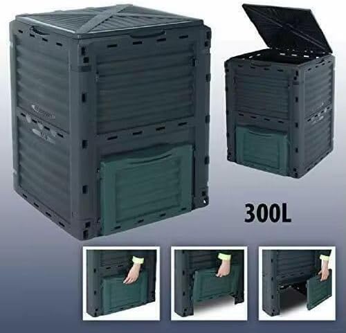 Easy Shopping® Garden Compost Bin 300L Outdoor Composting Container for Kitchen &amp Garden Waste Composter with Hinged Lid Durable &amp Waterproo Black and Green