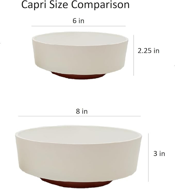 The HC Companies 8 Inch Round Plastic Succulent Capri Bowl Decorative Indoor Flower Succulent Planter Pot with Drain Plug Hole Vanilla Bisque (2 Pack)