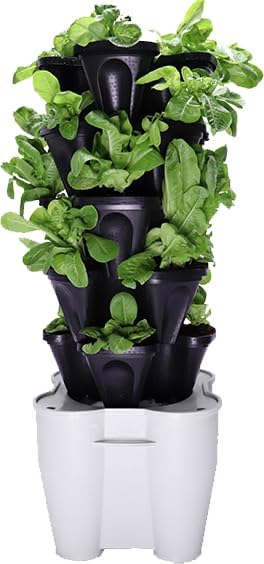 Mr. Stacky Smart Farm - Automatic Self Watering Garden - Grow Fresh Healthy Food Virtually Anywhere Year Round - Soil or Hydroponic Vertical Tower Gardening System (Solar Kit Black)