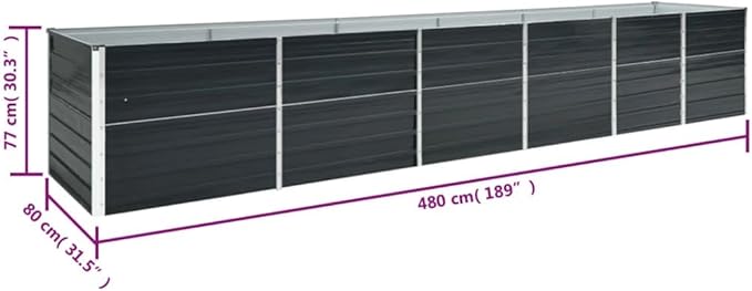 Galvanized Garden Raised Bed Kit Outdoor Galvanized Planter Garden Boxes for Vegetables Large Planter Raised Beds Galvanized Steel 189x31.5x30.3 Anthracite