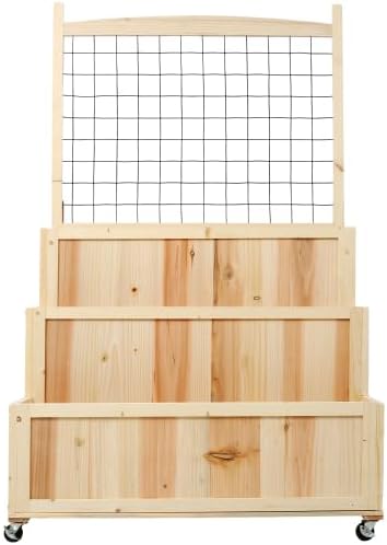 3-Tiers Raised Garden Bed with Trellis 53 H Vertical Planter Box with Wheels &amp Back Storage Area for Flowers Vegetables Herbs Natural