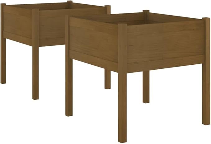 2pcs Wooden Garden Planter Box Stand with Legs Outdoor Raised Garden Bed Garden Yard Wood Box for Vegetables Flowers Herbs Honey Brown 27.6x27.6x27.6 Solid Wood Pine