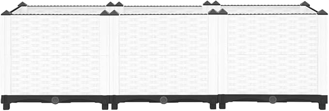 47 White Raised Garden Bed 47.2 x 47.2 x 15.0 in Polypropylene Planter Box with Basketweave Texture Lightweight Outdoor Planter for Patio Balcony Herb &amp Tomato Gardening