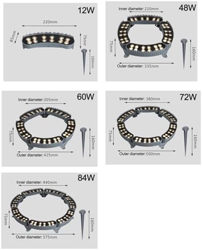 Outdoor Tree Surrounding Lights - IP65 Waterproof LED Ring Spotlights 220V Colored Landscape Lamps for Garden &amp Courtyard 5PCS (60W) A-RGB Decorative Pillar Lighting
