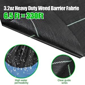 6.5ft x330ft Black Weed Barrier Landscape Fabric Heavy Duty 3.2OZ French Drain Fabric Ground Cover Weed Cloth for Erosion ControlOutdoor Gardening Weed Control Mat