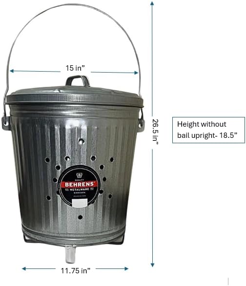 Behrens 7.5 Gallon Galvanized Steel Outdoor Compost Refuse Can