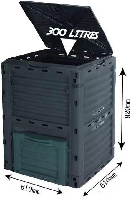 Easy Shopping® Garden Compost Bin 300L Outdoor Composting Container for Kitchen &amp Garden Waste Composter with Hinged Lid Durable &amp Waterproo Black and Green