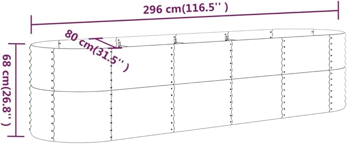 SKM Garden Raised Bed Powder-Coated Steel 296x80x68 cm Silver (Weight-18KG)