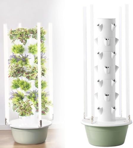 Smart Hydroponic Tower Garden - 5/7/9 Layer Indoor/Outdoor Vertical Growing System for Herbs Fruits &amp Vegetables - Silent Pump Smart Timer Space-Saving 36 Holes