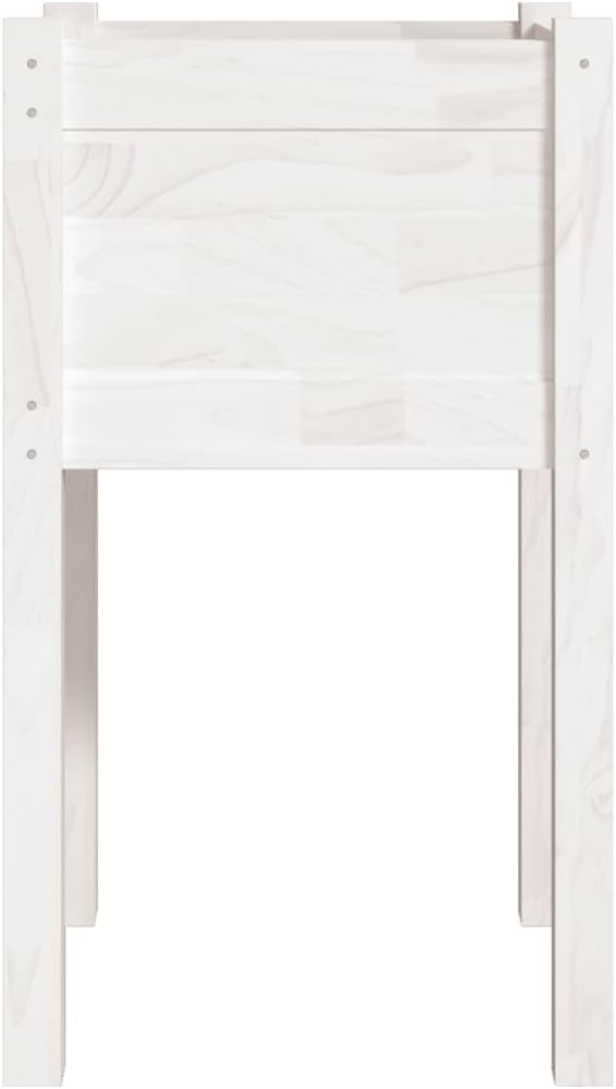White Solid Pinewood Planter Square Garden Bed Outdoor Tall Raised Planter Box for Patio 15.7x15.7x27.6 Inch
