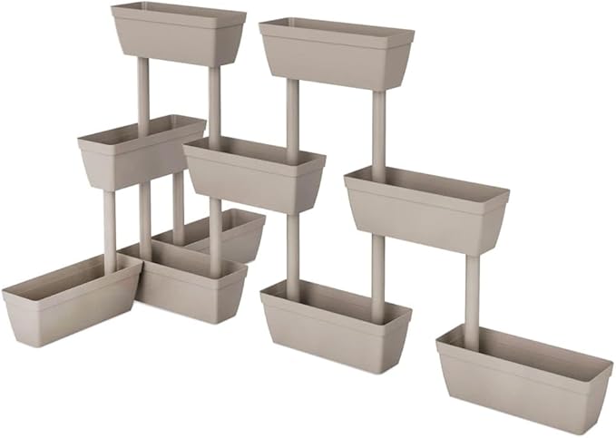 Stackable Garden Planter Set of 3 Taupe 39.4 Inch with Water Reservoir Weatherproof Material for Outdoor Raised Bed Flowers Vegetables Herbs
