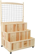 3-Tiers Raised Garden Bed with Trellis 53 H Vertical Planter Box with Wheels &amp Back Storage Area for Flowers Vegetables Herbs Natural