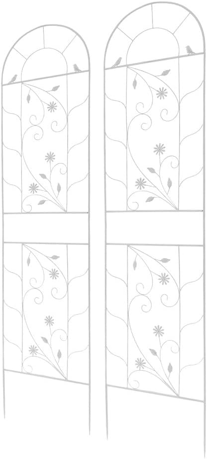 2 Packs 82.6x20 inch Metal Garden Trellis for Climbing Plants Outdoor Retro Iron Garden Decor Fences Panels Flower Plant Support Racks for Roses Vegetables Flowers Expandable (White)