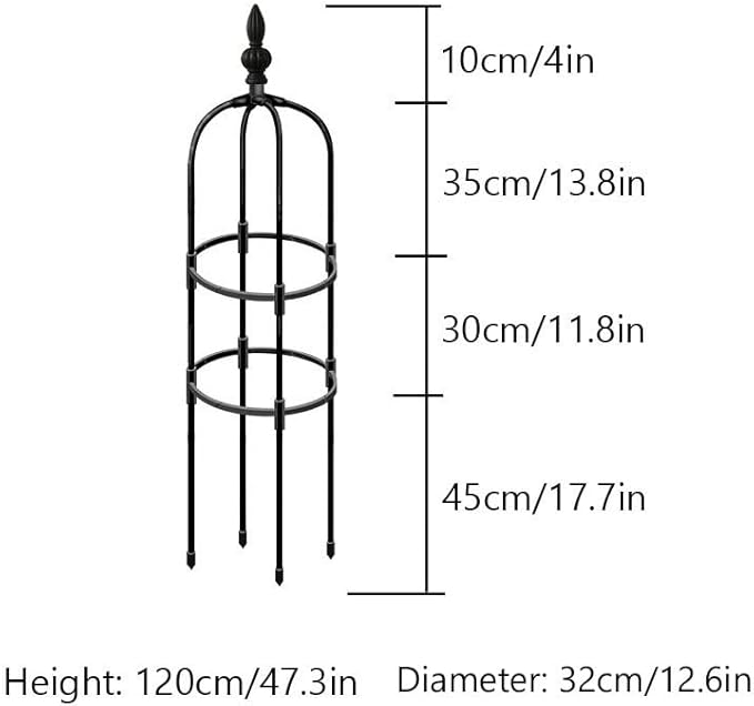 Garden Trellis Outdoor Plant Support Trellis for Potted 35.5 59 71 82.7 H Plants Climbing Vine Rose Flower Clematis Garden Obelisk Trellis Stand Black 1pc ( Size : 12.6/32cm Dia. x 47.3/120cm