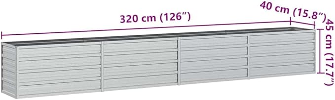 Galvanized Steel Raised Garden Bed Large Silver Metal Outdoor Planter Box 126x16x18 Inch Durable Kit for Vegetables Flowers Herbs Patio Backyard