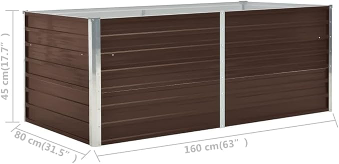 63x63x17.7 Brown Galvanized Steel Raised Garden Bed Easy Assembly Rectangular Planter for Patio Yard
