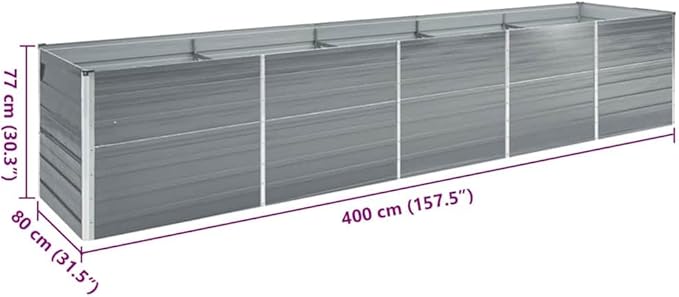 Grey Galvanized Steel Raised Garden Bed 157.5 x 31.5 x 30.3 in Outdoor Planter Box for Vegetables Flowers Herbs Easy Assembly