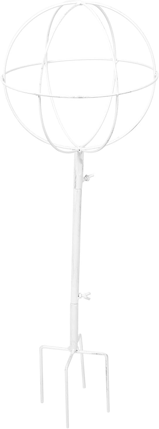 HEMOTON Vintage White Iron Trellis for Climbing Plants with Spherical Design Metal Vine Plant Support Stand for Indoor and Outdoor Garden Use