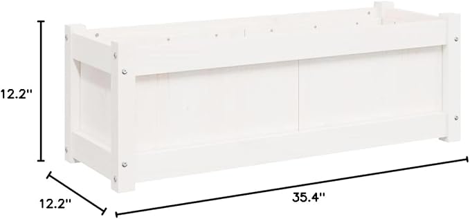 Garden Planter Box - White Solid Pine Wood Flower Plant Bed Ideal Outdoor Gardening for Vegetables Set of 2 Large Trough