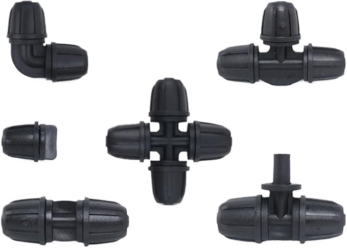 4/7mm-1/4Inch Tube Locked Barbed Tee ElbowCrossCoupling Connectors Automatic Watering Kit with Micro Spray Drip Irrigation Parts and Connectors for 1/4Inch Tubing (1/4 Elbow100)