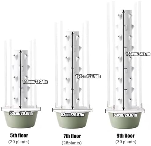 Smart Hydroponic Tower Garden - 5/7/9 Layer Indoor/Outdoor Vertical Growing System for Herbs Fruits &amp Vegetables - Silent Pump Smart Timer Space-Saving 36 Holes