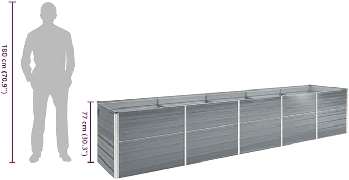 Grey Galvanized Steel Raised Garden Bed 157.5 x 31.5 x 30.3 in Outdoor Planter Box for Vegetables Flowers Herbs Easy Assembly