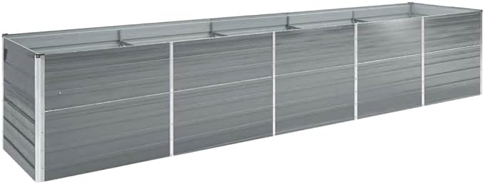 Grey Galvanized Steel Raised Garden Bed 157.5 x 31.5 x 30.3 in Outdoor Planter Box for Vegetables Flowers Herbs Easy Assembly