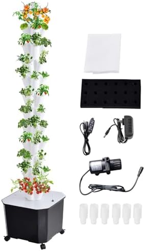 60-Plant Hydroponic Growing System Kit - 50L Large Capacity Tower with Timer &amp Water Pump - Modular Indoor/Outdoor Hydroponics for Vegetables Strawberries &amp Lettuce