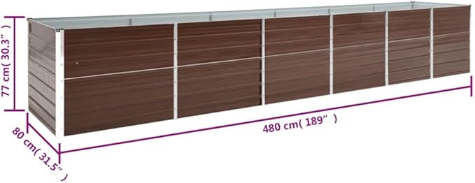 YAFF Raised Bed Brown Galvanized Steel 189 x 31.5 x 30.3 in DurableLawn &amp GardenGardeningPots &amp Planters47070