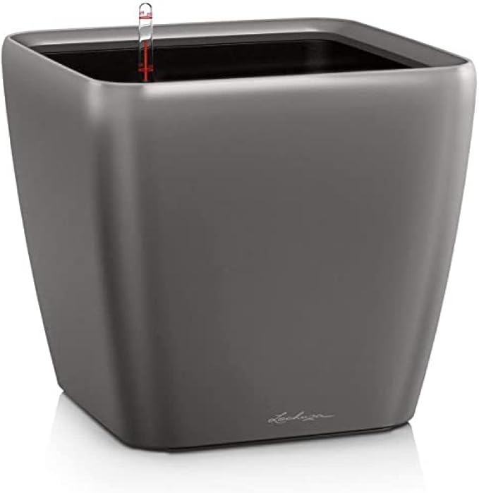 Lechuza Quadro LS 50 Charcoal Metallic Self-Watering Large Square Planter H18.5 L19.7 W19.7 in