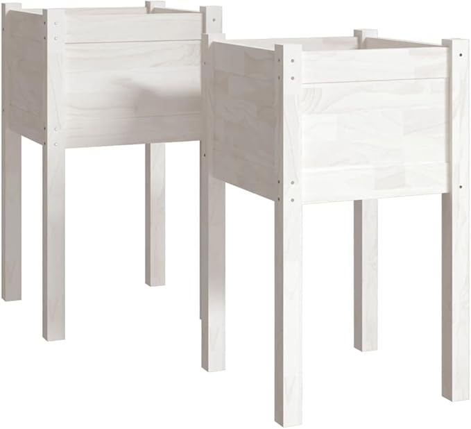 2pcs Wooden Garden Planter Box Stand with Legs Outdoor Raised Garden Bed Garden Yard Wood Box for Vegetables Flowers Herbs White 15.7x15.7x27.6 Solid Wood Pine